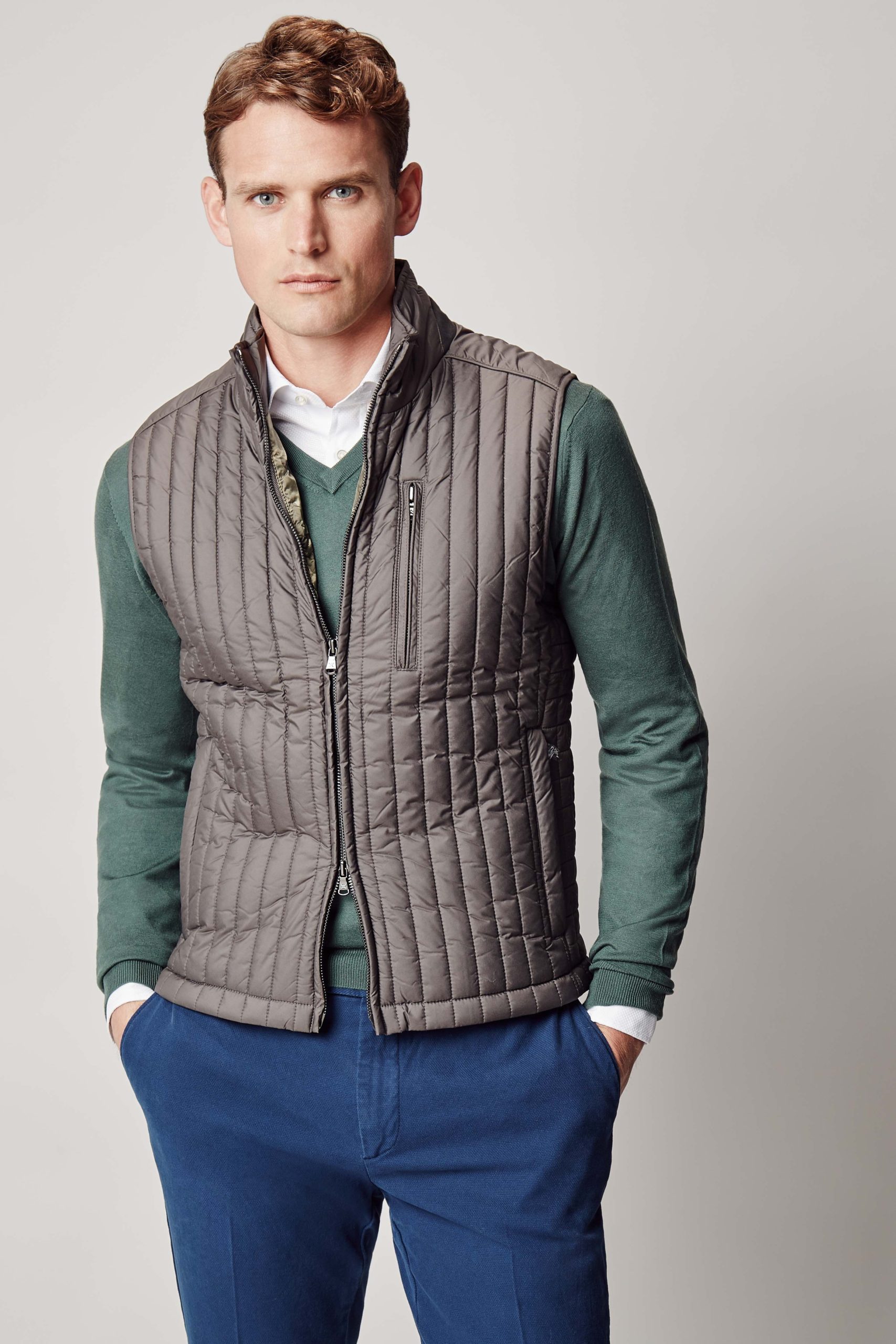 gilet hackett en channel quilt taupe